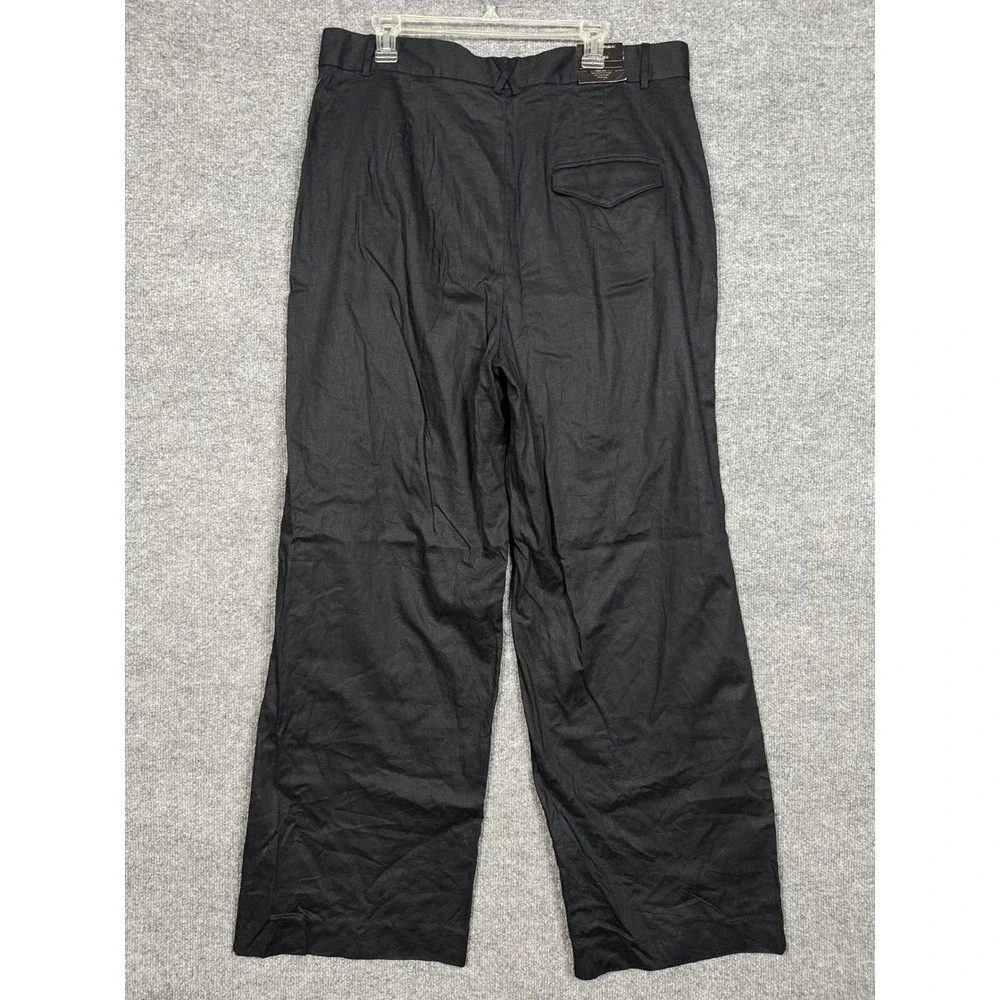 New Banana Republic Plus Size 18 Wide Leg Pants Black Linen Cotton Blend Stretch